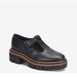 Kork-Ease Black Leather Flats with Buckle
